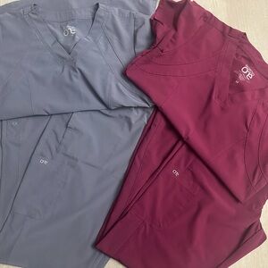 Barco Uniforms Women's Scrub Tops in Gray and Burgundy (2 sets)
